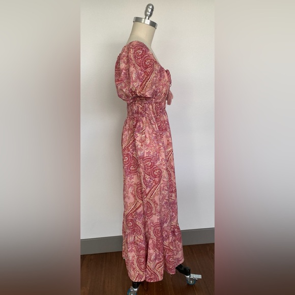 B•O•G Collective Paisley Floral Midi-Maxi Dress with Slit. Size Small Pink Red - Picture 3 of 10